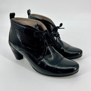 Ecco Sculptured 65 Ankle Boot Womens EU 38 US 7-7.5 Black Patent Leather Lace Up